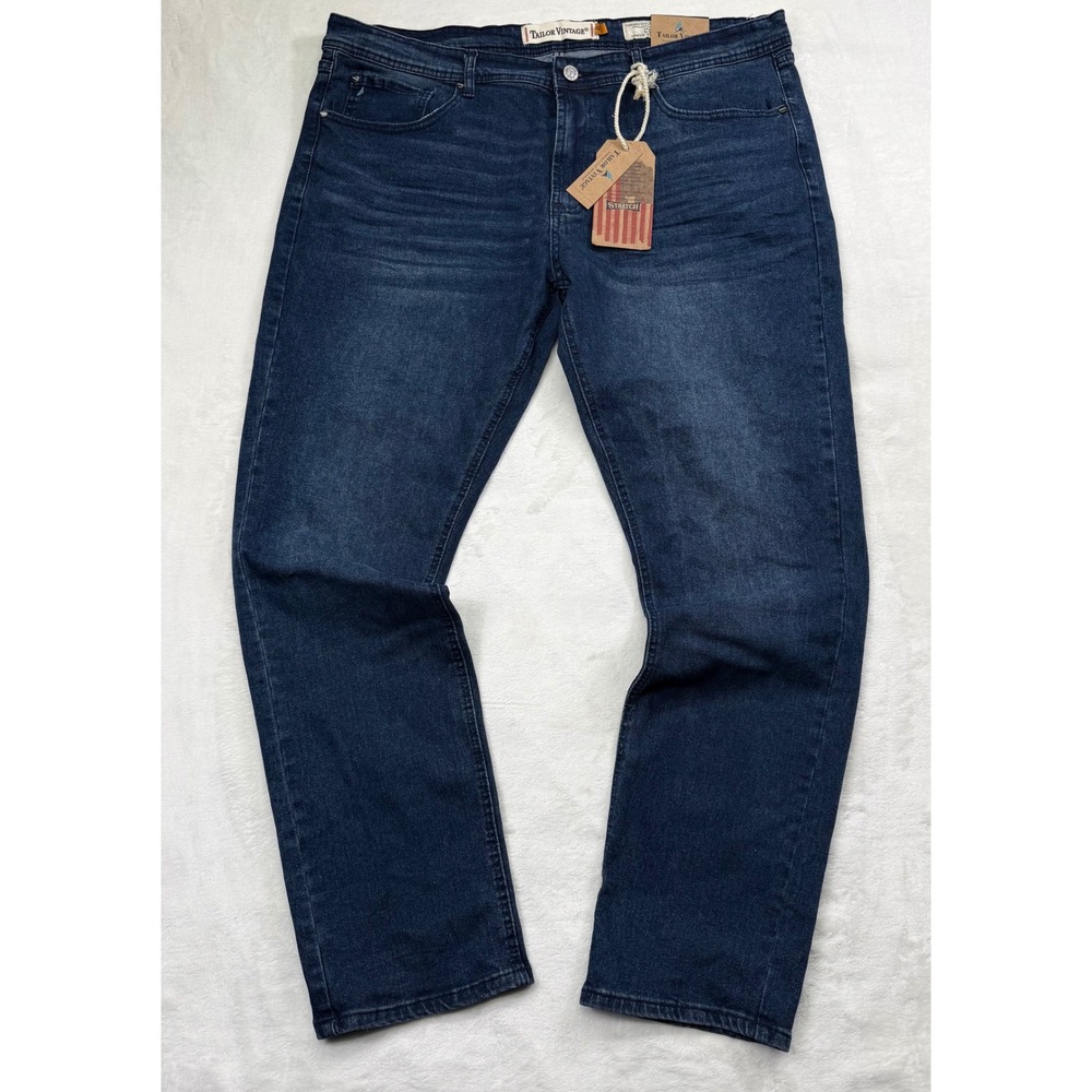 Tailor Vintage Hartford Smart Jeans Mens 38x32 Slim Straight Dark Wash Blue